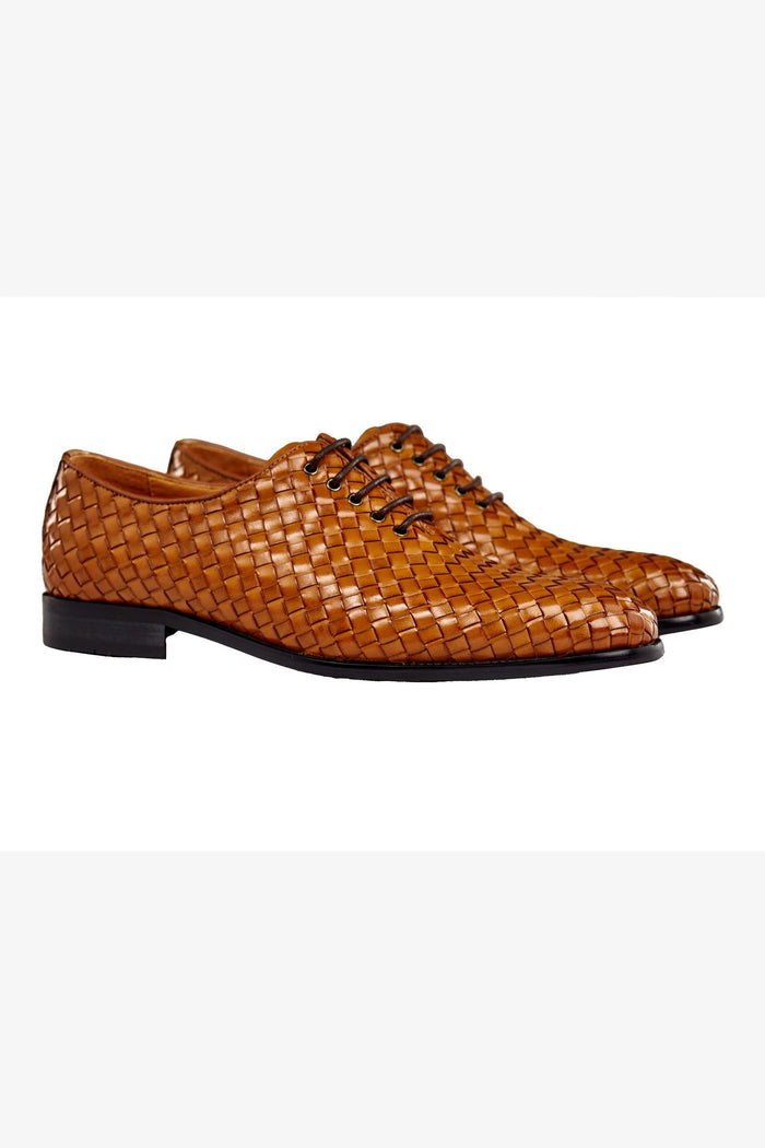 TAN WOVEN LEATHER OXFORDS