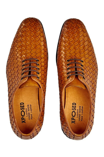 TAN WOVEN LEATHER OXFORDS