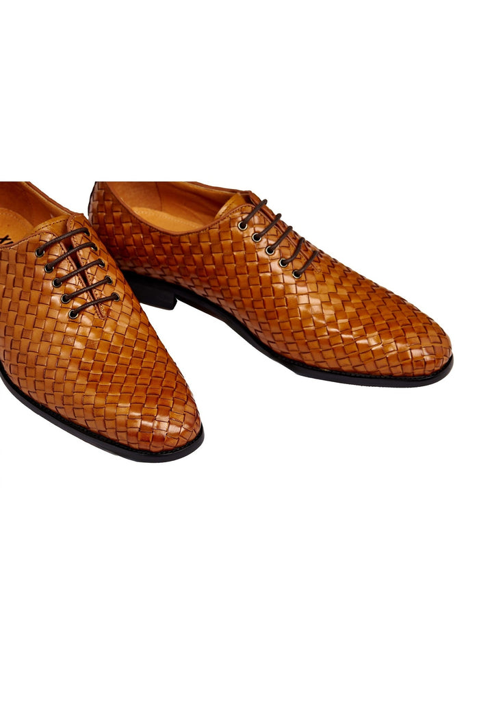 TAN WOVEN LEATHER OXFORDS