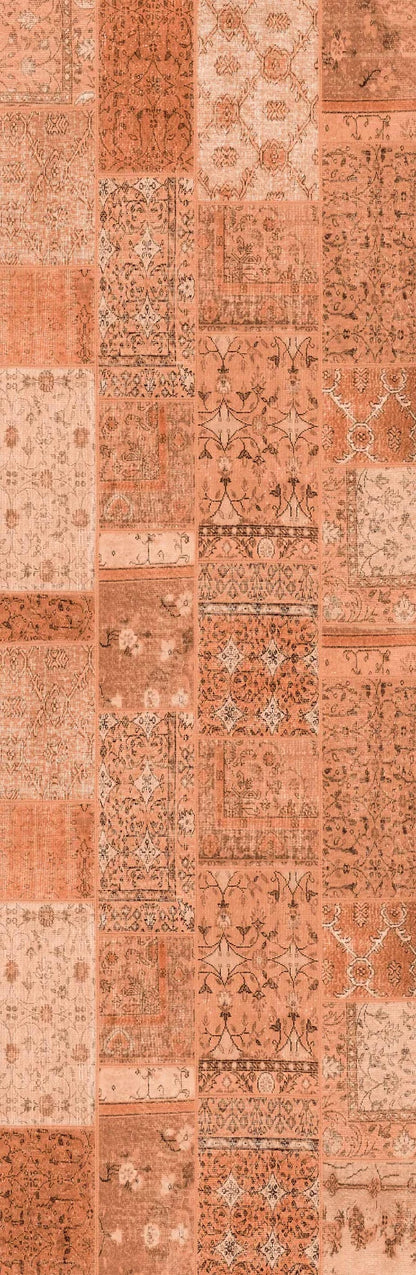 The Terracotta Patch - Washable Rug - JRN1037 (Custom Size) features a flat weave with vintage-style rectangular panels in terracotta, beige, and light brown, arranged vertically for timeless, easy-care appeal.