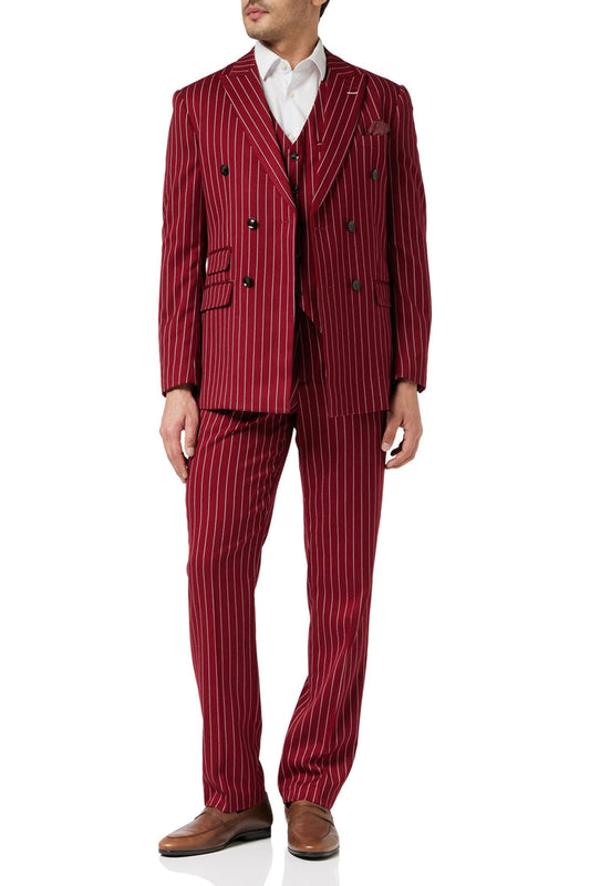 TERRY - Double Breasted Pinstripe Maroon Suit