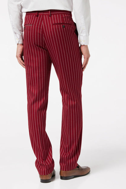 Terry - Mens Maroon Tweed Pinstripe Trousers