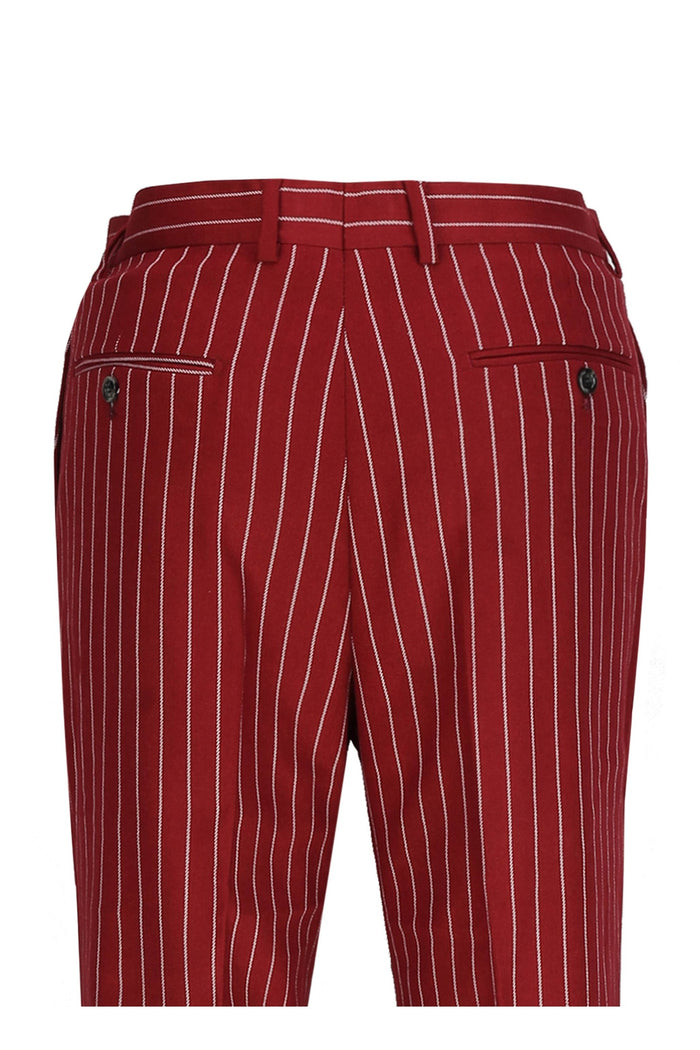 Terry - Mens Maroon Tweed Pinstripe Trousers
