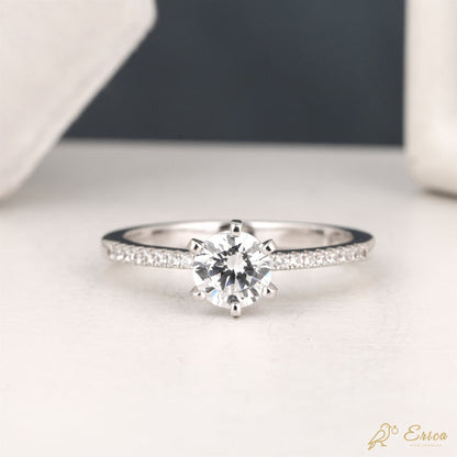 The Aurelia - Six-Prong Lab Grown Diamond Pavé Round Brilliant Ring