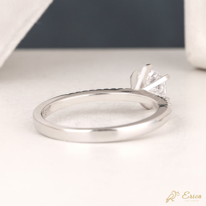 The Aurelia - Six-Prong Lab Grown Diamond Pavé Round Brilliant Ring