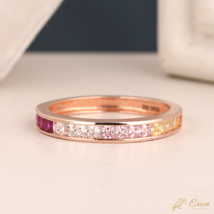 The Iris - Rainbow Ombré Princess Cut Lab Grown Diamond Channel Band
