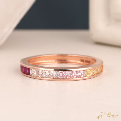 The Iris - Rainbow Ombré Princess Cut Lab Grown Diamond Channel Band