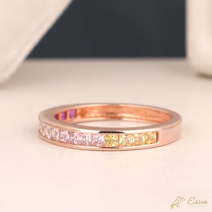 The Iris - Rainbow Ombré Princess Cut Lab Grown Diamond Channel Band