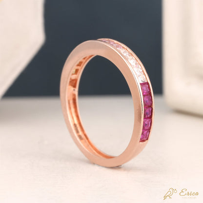 The Iris - Rainbow Ombré Princess Cut Lab Grown Diamond Channel Band