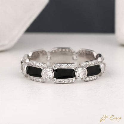 The Obsidian - Black Enamel Lab Grown Diamond Eternity Band