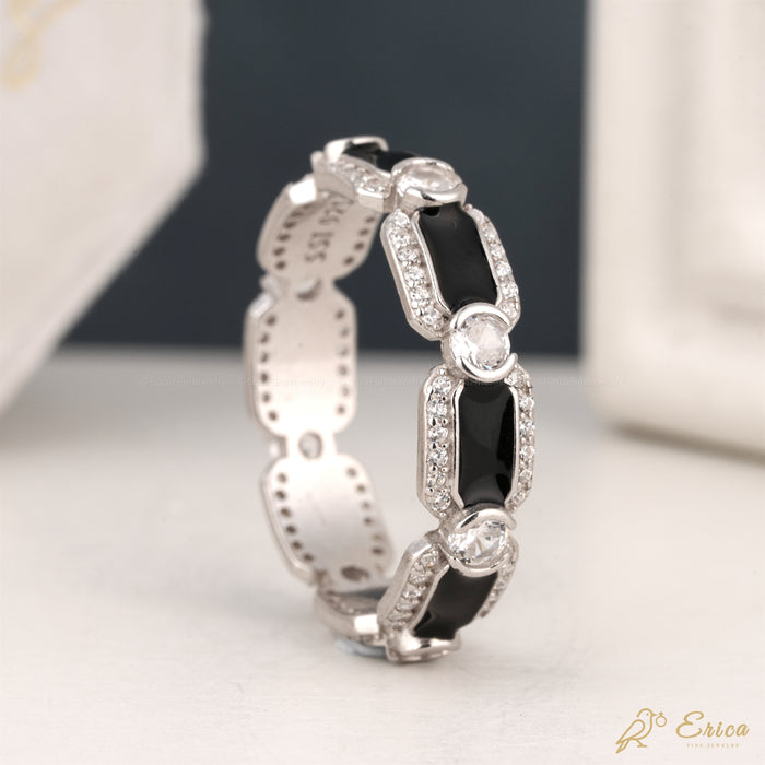 The Obsidian - Black Enamel Lab Grown Diamond Eternity Band