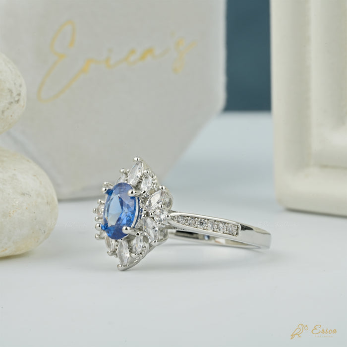 The Ocean - Blue Oval Starburst Lab Grown Diamond Halo Ring