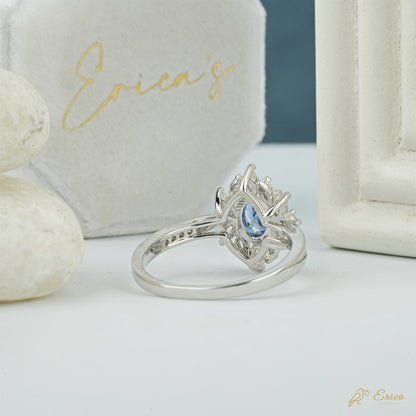 The Ocean - Blue Oval Starburst Lab Grown Diamond Halo Ring