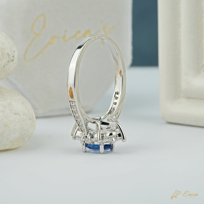 The Ocean - Blue Oval Starburst Lab Grown Diamond Halo Ring
