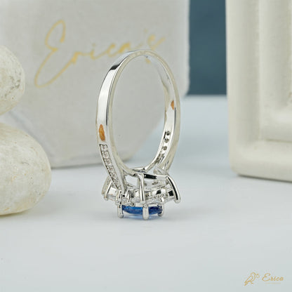 The Ocean - Blue Oval Starburst Lab Grown Diamond Halo Ring