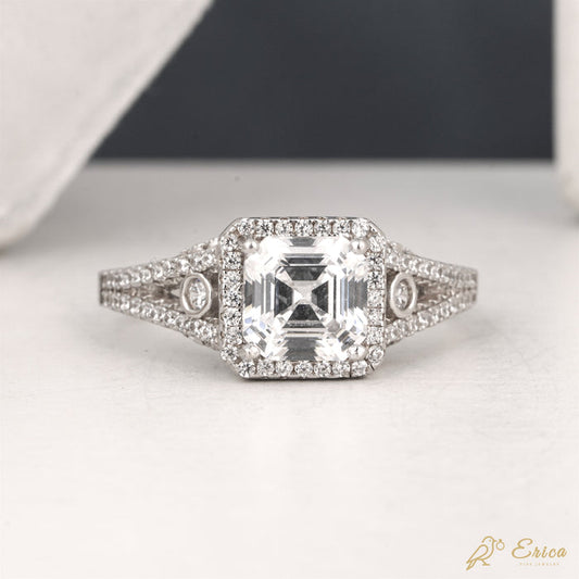 The Sovereign - Asscher Cut Halo Lab Grown Diamond Split Shank Engagement Ring
