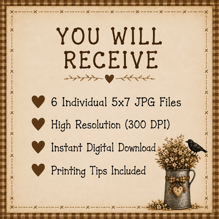 The Thankful Heart Collection - Six Primitive Country 5x7 Digital Printables
