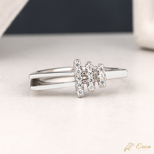 The Trio - Triple Bar Lab Grown Diamond Pavé Double Band Ring