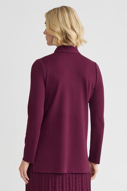 Tie-Neck Floral Jacquard Soft Knit Tunic, Midnight Violet/Black | Ming Wang