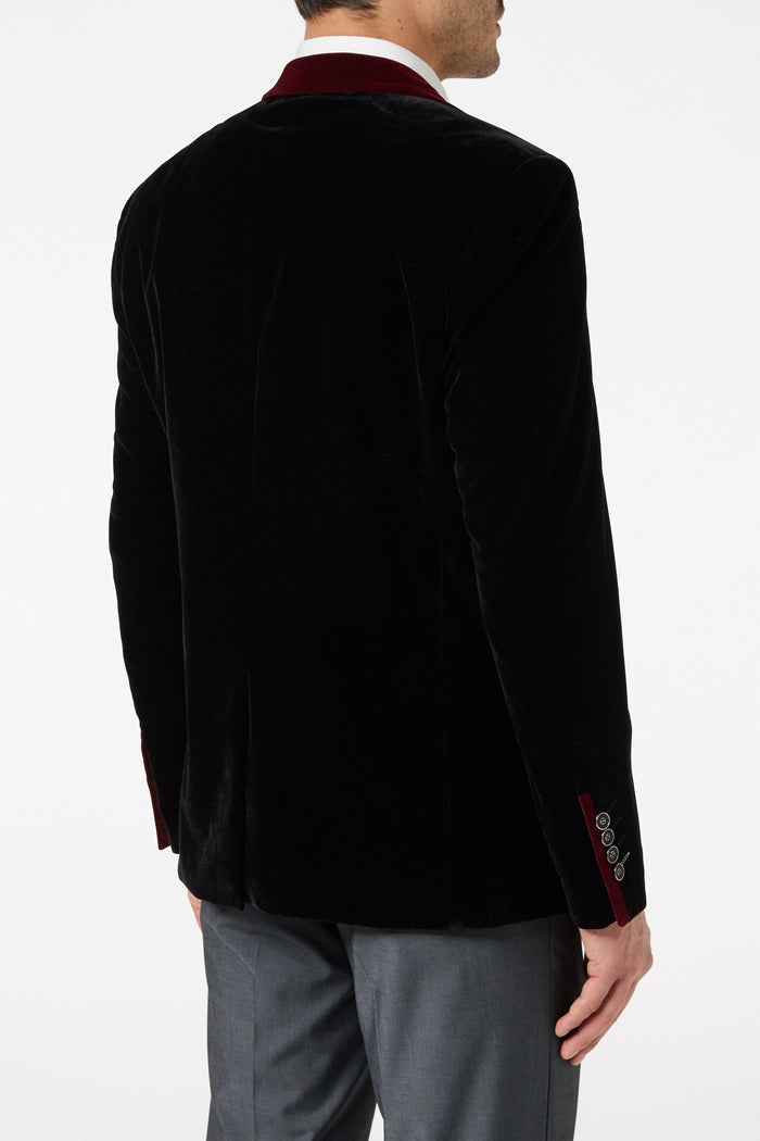 TIM Black Velvet Blazer with Maroon Trim