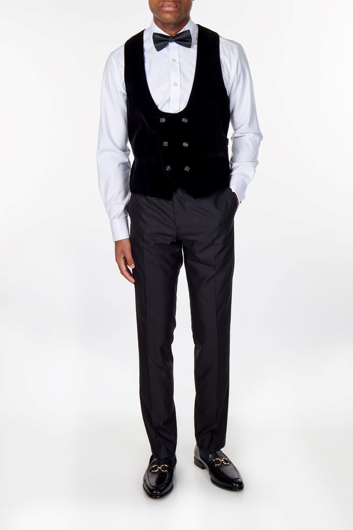 TIM Black Velvet Low U Cut Waistcoat