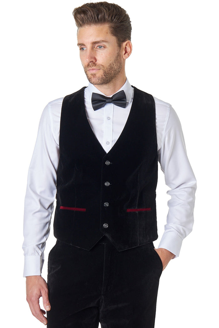 TIM Black Velvet Plain Waistcoat