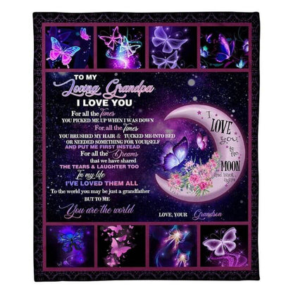 To My Grandpa - From Grandson - Butterfly A316 - Premium Blanket
