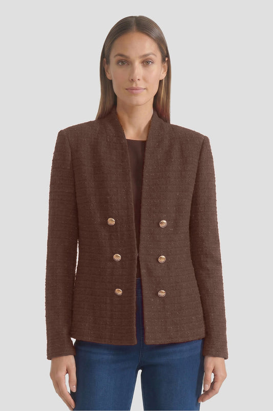 Tonal Eyelash Tweed Knit Jacket, Dark Umber, Dark Umber | Ming Wang