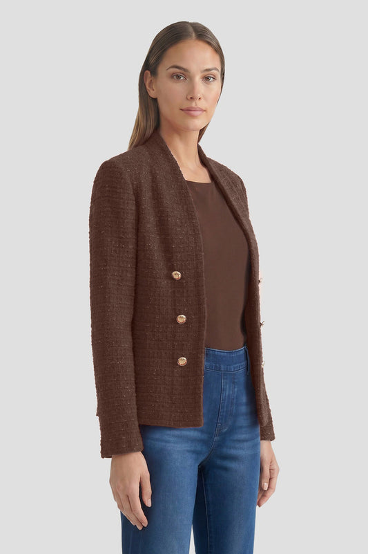 Tonal Eyelash Tweed Knit Jacket, Dark Umber, Dark Umber | Ming Wang