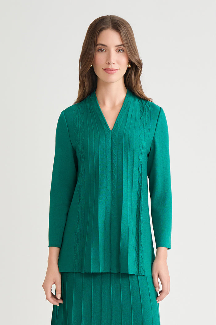 Tonal Multi-Stitch Flared Soft Knit Tunic, Everest | Ming Wang