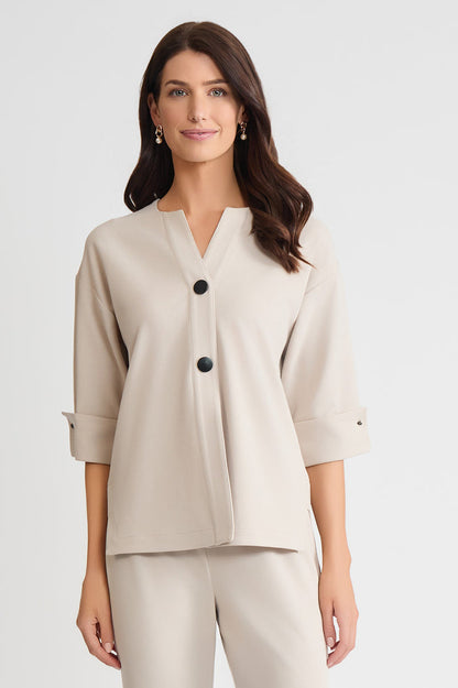 Heritage Tonal Stretch Deco Crepe Jacket, Limestone, Limestone | Ming Wang