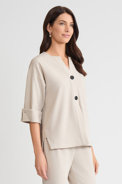 Heritage Tonal Stretch Deco Crepe Jacket, Limestone, Limestone | Ming Wang