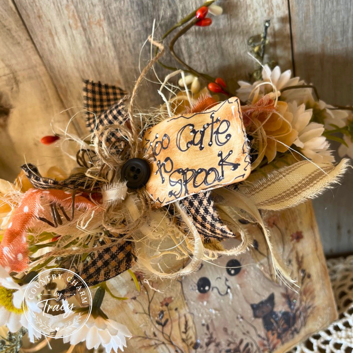 Too Cute to Spook 5x5 Wood Block Decor - Primitive Halloween Shelf Sitter