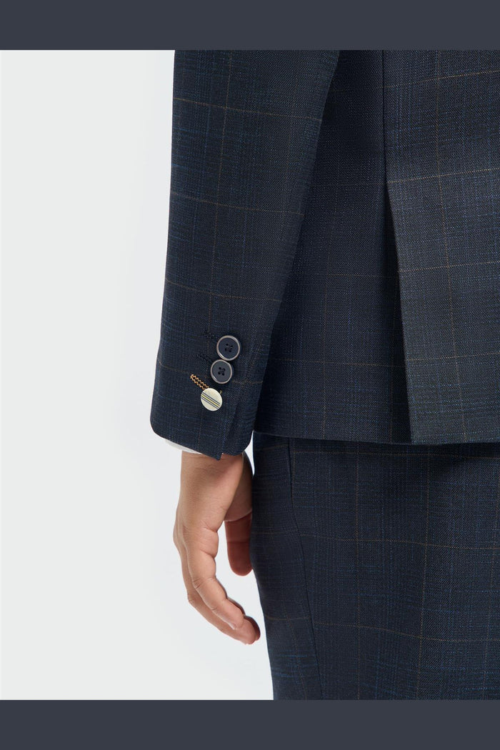 Torino Boys Navy Blue 3 Piece Suit Windowpane Check