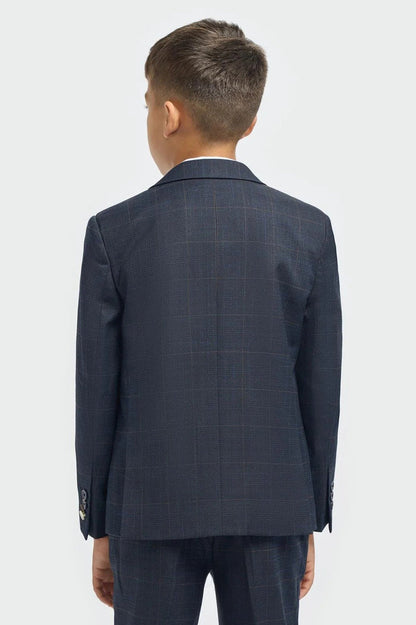 Torino Boys Navy Blue 3 Piece Suit Windowpane Check