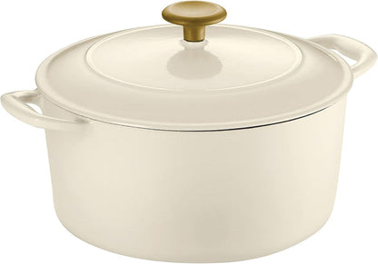 Tramontina Enameled Cast Iron Dutch Oven Pot with Lid, Round 5.5qt (Latte with Gold Knob) - electronicsexpo.com - Dutch Ovens