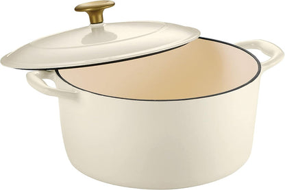 Tramontina Enameled Cast Iron Dutch Oven Pot with Lid, Round 5.5qt (Latte with Gold Knob) - electronicsexpo.com - Dutch Ovens