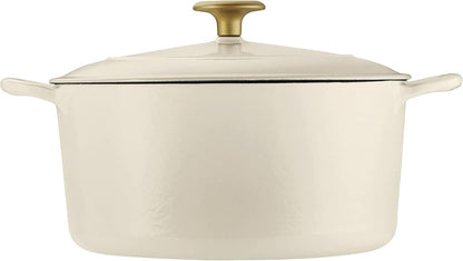 Tramontina Enameled Cast Iron Dutch Oven Pot with Lid, Round 5.5qt (Latte with Gold Knob) - electronicsexpo.com - Dutch Ovens