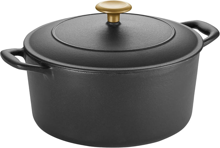 Tramontina Enameled Cast Iron Dutch Oven Pot with Lid, Round 5.5qt (Matte Black with Gold Knob) - electronicsexpo.com - Dutch Ovens