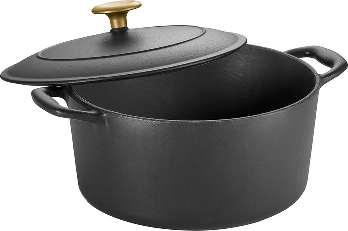 Tramontina Enameled Cast Iron Dutch Oven Pot with Lid, Round 5.5qt (Matte Black with Gold Knob) - electronicsexpo.com - Dutch Ovens