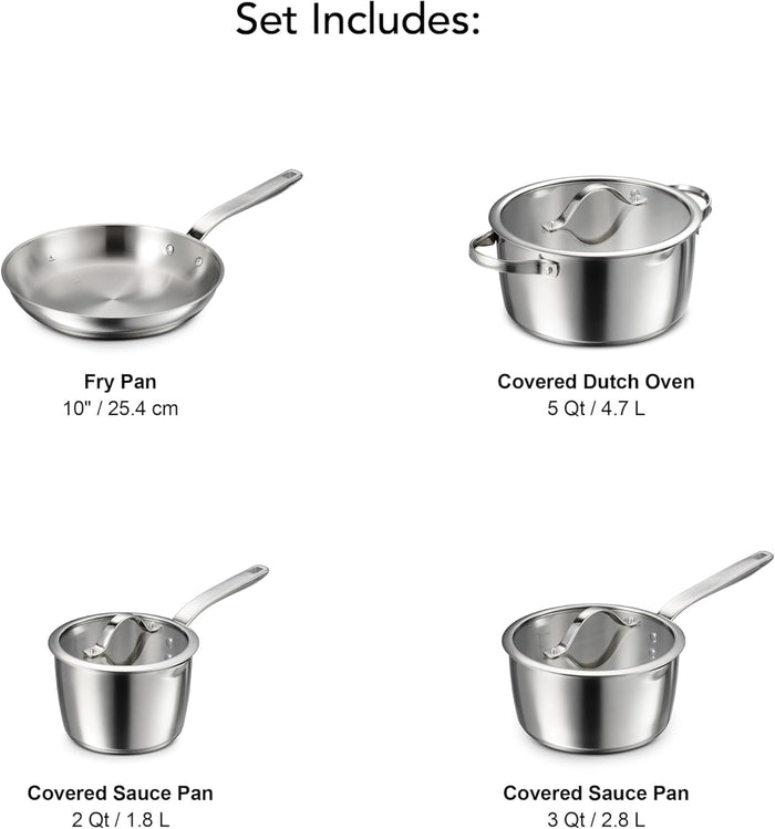 Tramontina Tempo Tri - Ply Base Stainless Steel 7 - Piece Cookware Set - electronicsexpo.com - Cookware Sets