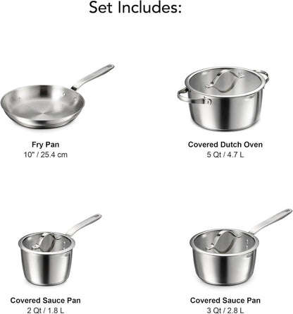 Tramontina Tempo Tri - Ply Base Stainless Steel 7 - Piece Cookware Set - electronicsexpo.com - Cookware Sets