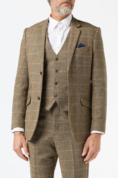 TWEED CHECK HERRINGBONE TAN JACKET