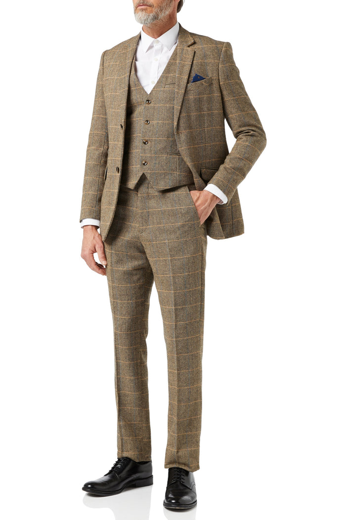 TWEED CHECK HERRINGBONE TAN SUIT