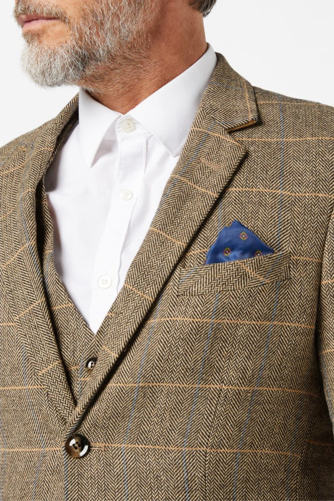 TWEED CHECK HERRINGBONE TAN SUIT