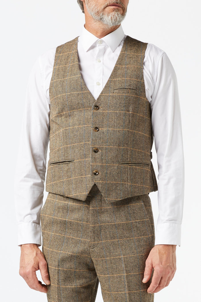 TWEED CHECK HERRINGBONE TAN SUIT