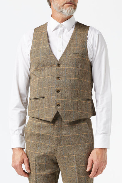 TWEED CHECK HERRINGBONE TAN SUIT
