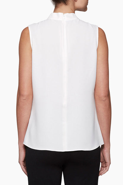 Twist-Neck Crepe de Chine Blouse, White | Ming Wang