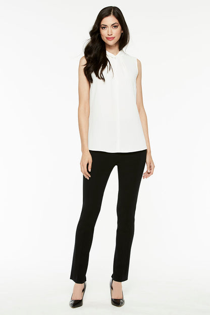 Twist-Neck Crepe de Chine Blouse, White | Ming Wang