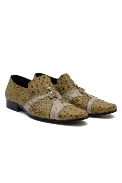 Two Tone Beige Real Leather Printer Party Loafers